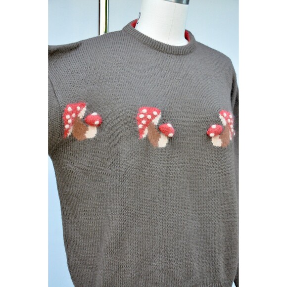 Vintage Mushrooms Psychedelic Sweater Fall Winter Woodland Gypsy Boho S M - Picture 3 of 10